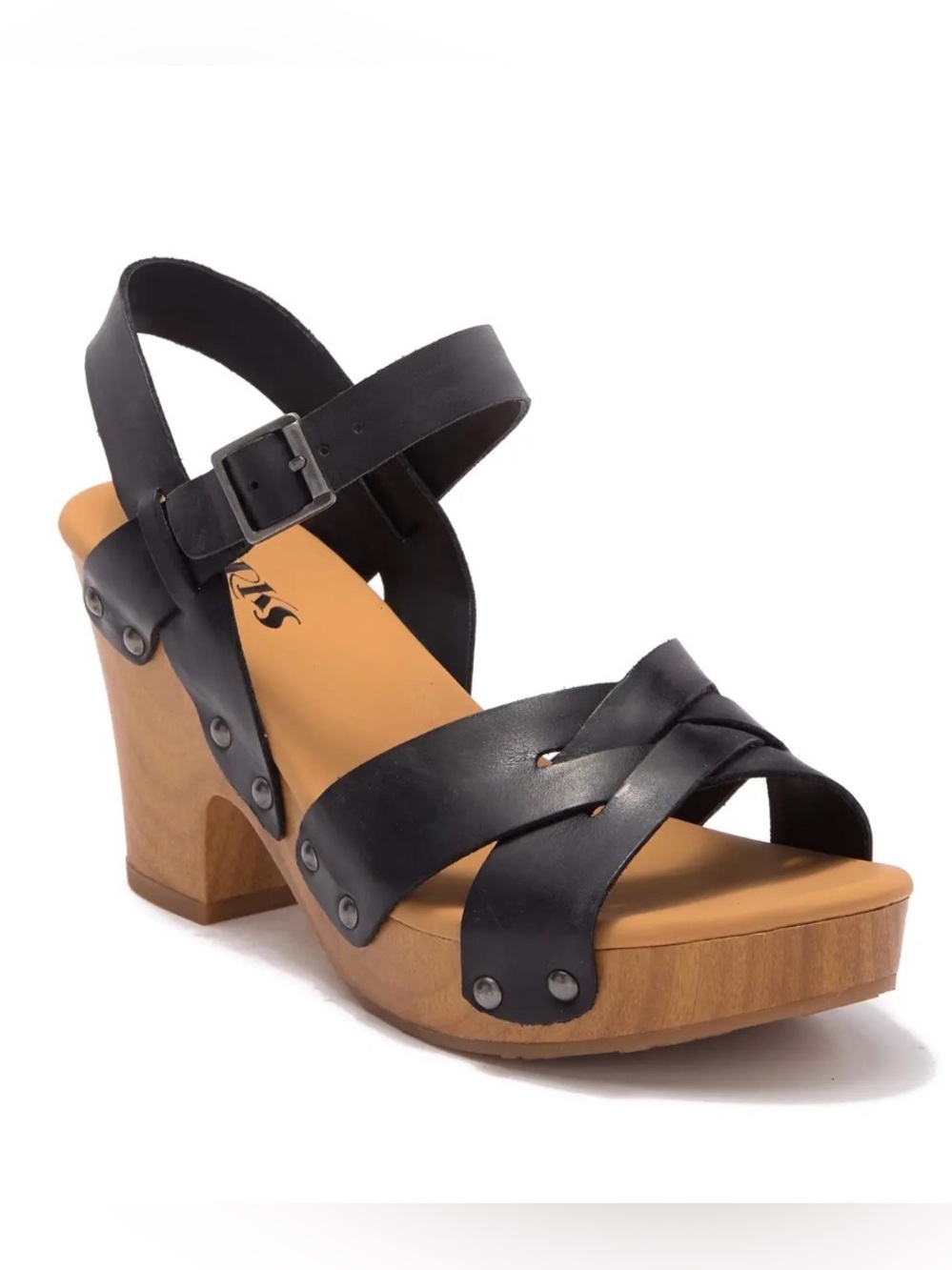 Korks Bagley platform black leather studded chunky-heeled strappy sandal size 9